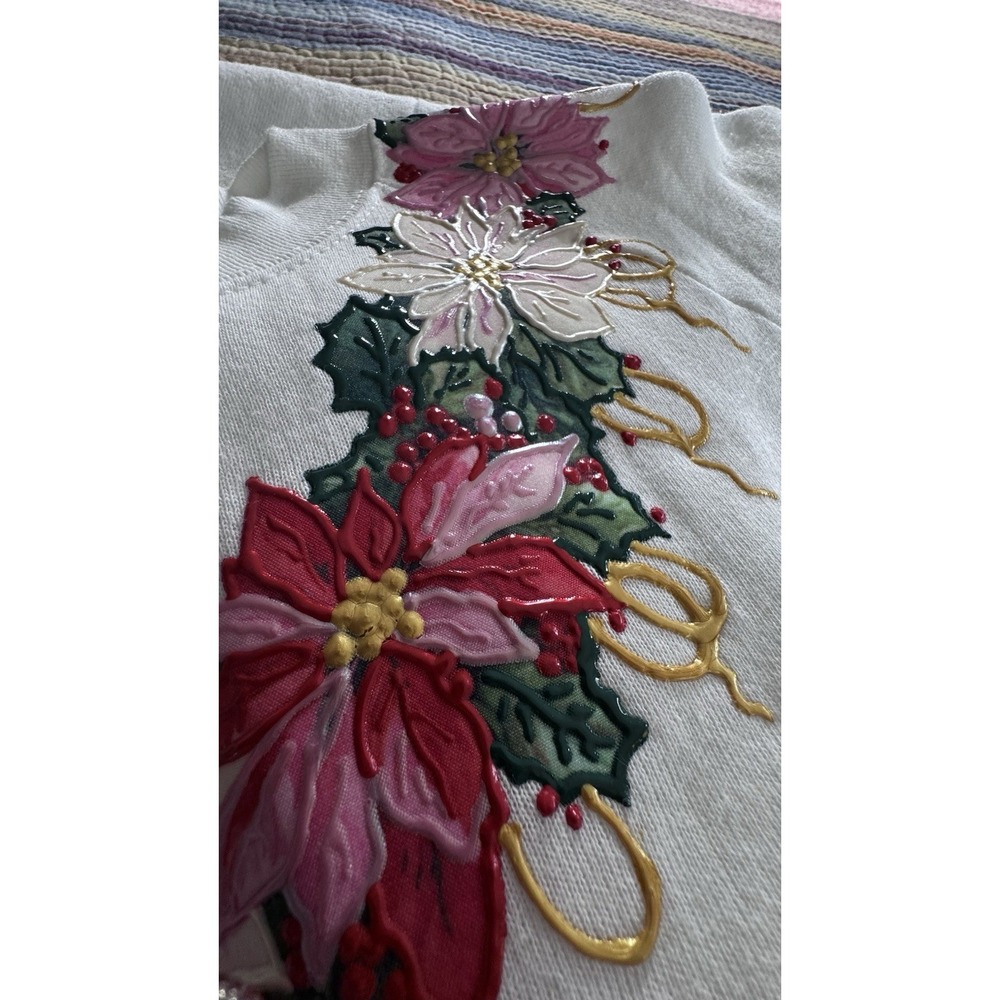 VTG Retro 80s Christmas Poinsettia Women's Sweatsuit Puffy Paints Handmade - Picture 6 of 16